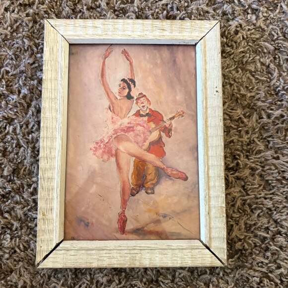 Unbranded Other - Vintage Ballerina and Clown Framed Art Print, Shabby Chic Wood Frame